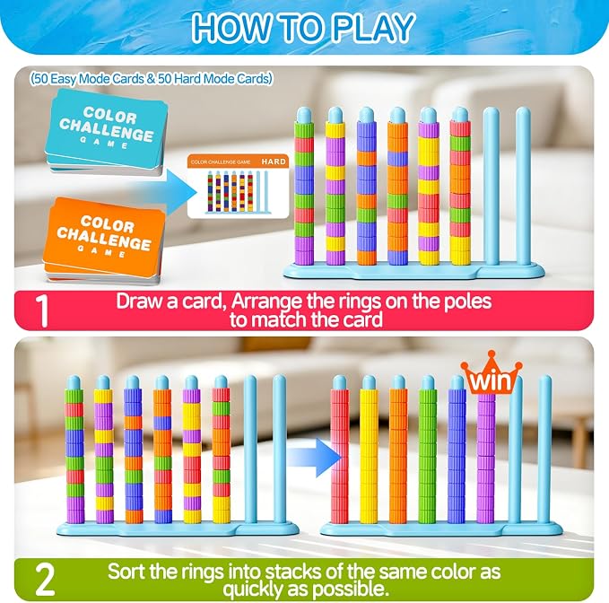 1 Pack Color Challenge Game, Solo Play Color Matching Puzzle Game, Fun Board Game for Kids 6-8-12, Adults, Party & Family Game Night, Birthday Christmas Party Gifts for Boys & Girls
