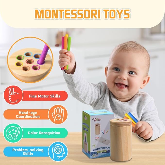Montessori Toys for 1-3 Year Old,Color Sorting & Fine Motor Skills Preschool Learning Activities,Wooden Sensory Easter Toys for Toddlers
