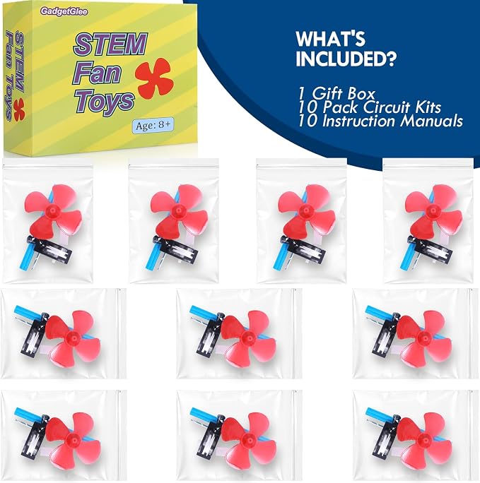 10 Bulk STEM Fan Kits for Kids, Party Favors Birthday Return Gifts Science Toys STEM Kit, Educational Classroom Crafts Projects for Boys, Summer Activities 8 9 10 Year Old
