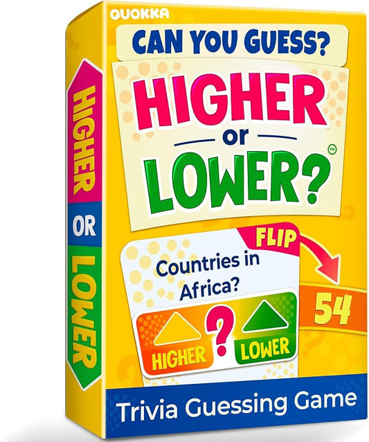 QUOKKA Trivia Board Games for Kids and Adults – Family Board Games for Family Game Night – Higher or Lower Trivia Cards for Kids 8-12 – Guess Fun Questions – Educational Card Game for Families&Teens