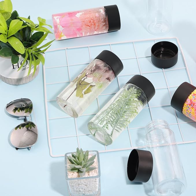 YEXEXINM 16 Pcs Empty Sensory Bottles Kits, 300 ml Leakproof Clear Plastic Sensory Bottles with Lids with Sequins Accessories, Reusable Water Bottles for Sensory Crafts Handmade Party Supply