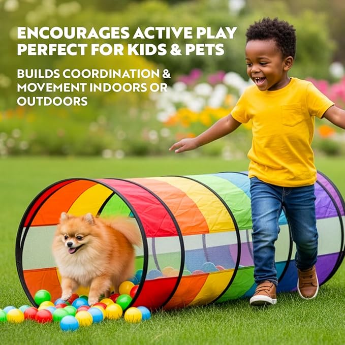 Playz Kids Play Tunnel Toys for Toddlers 1-3, Large 21" Rainbow Pop Up | Baby Tunnel for Kids to Crawl Through, Indoor & Outdoor Toddler Tunnel for Babies, Cat, Dog, Pet Crawling Tunnel w Carry bag