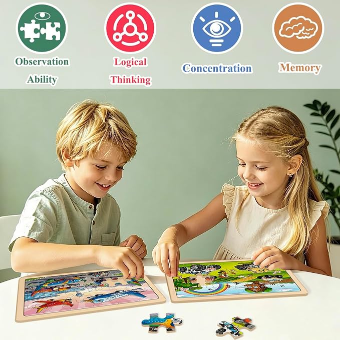 Puzzles for Kids Ages 3-5, 6 Pack Monster Truck Wooden Puzzles 24 Piece | Educational Toddler Toys, Birthday Gifts for Boys Girls