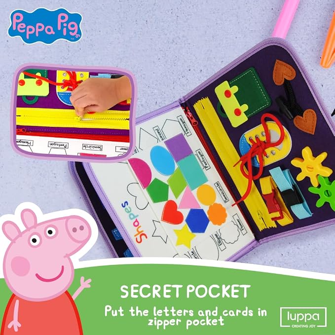 Peppa Pig Toddler Busy Board – Montessori toys for 1 2 3 4 Year Old, Educational Activity Sensory Board for Preschool Learning Fine Motor Skills, Gift Toys for Boys Girls, Airplane Car Travel Toy