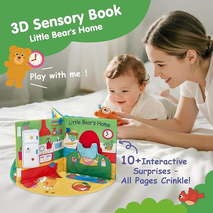 hahaland 3D Book for 0-12 Months Soft Cloth Interactive Activity Baby Book | Sensory Montessori Toys for 1 Year Old Educational Travel Toy Gifts for 6 9 Months Toddler Baby Girls Boys