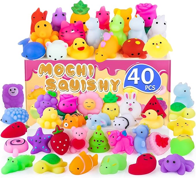 VISCOO 40 Pack Squishy Toys, Mochi Squishy for Kids, Kawaii Squishies | Treasure Box Toys for Classroom Prizes, Easter Basket Gifts Goodie Bags Fillers Birthday Gift Party Favors