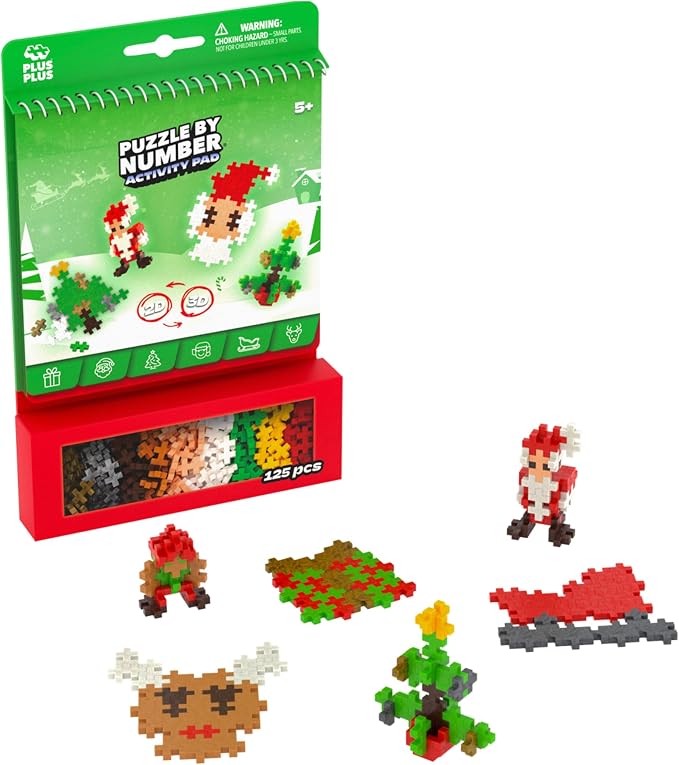 PLUS PLUS Puzzle By Number Activity Pad Holiday, Stocking Stuffers for Kids