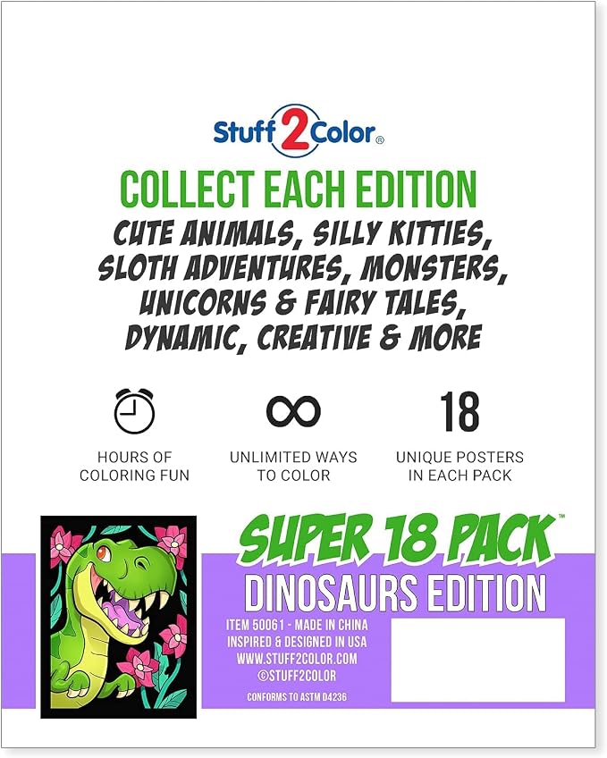Super Pack of 18 Fuzzy Velvet Coloring Posters (Dinosaurs Edition) - Arts & Crafts for Boys and Girls - Great for After School, Travel, Quiet Time, Group Activities, Family and Coloring with Friends
