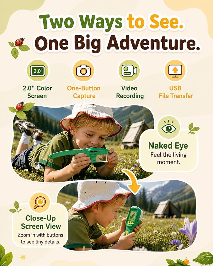 Bug Catcher for Kids with Camera & Auto-Focus | Digital Microscope,Outdoor Explorer STEM Science Kit, Birthday Gifts for Boys Girls Ages 3-8