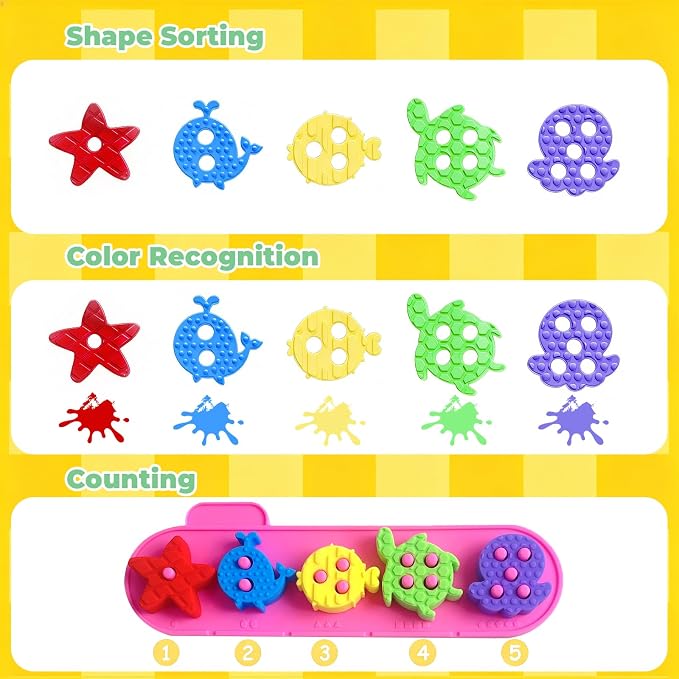 Montessori Toys for 1+ Year Old, Silicone Baby Stacking Shape Color Sorting Toys for Toddlers 1-3, Preschool Learning Activities Toddler Games, 1 2 3 Year Old Girls Boys Birthday Gifts