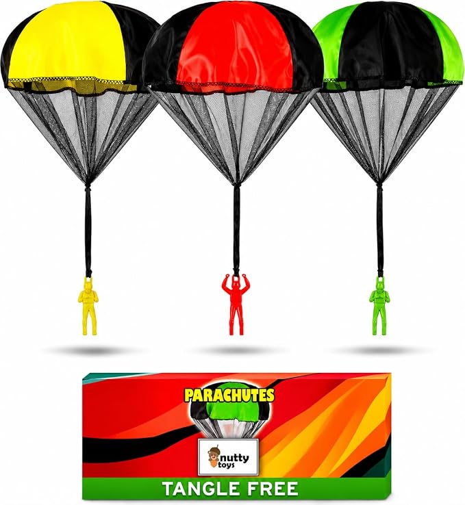 NUTTY TOYS Parachute Toys for Kids - Tangle Free Outdoor Flying Parachute Men, Top Indoor & Outside, 3 4 5 6 7 8 9 10 11 12 Year Old, Best Christmas Stocking Stuffers Idea 2026 Unique Boy & Girl Gifts