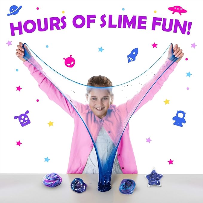 Original Stationery Mini Galaxy Slime Kit for Girls & Boys Ages 7–12, DIY Glow-in-The-Dark Slime Set with Glitter, Fun Space Craft Toy for Creative Play, Birthday Gift for Kids