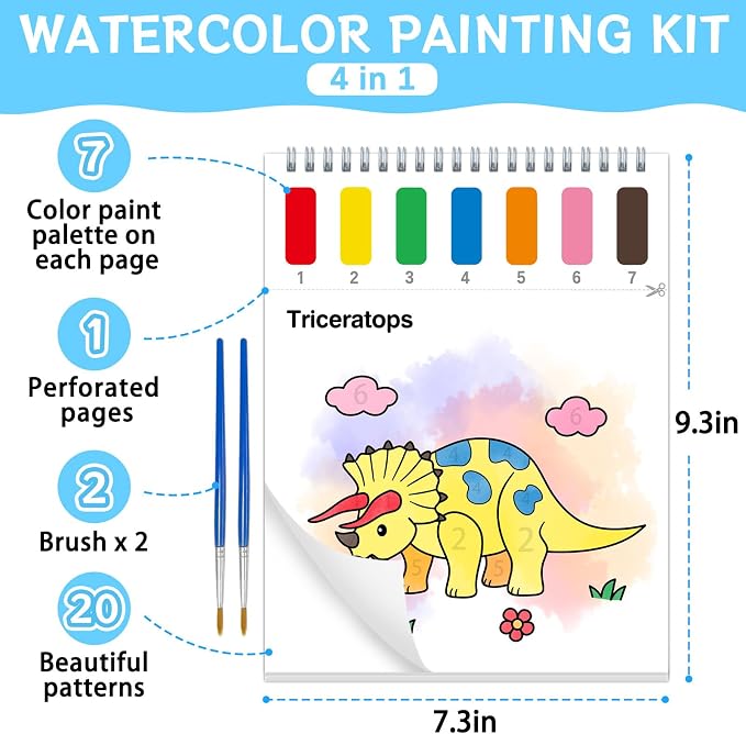 SOCOLER Paint with Water Coloring Books for Toddlers, Dinosaurs Theme Mess Free Watercolor Painting Papers for Kids Water Color Paint Kit Art Craft Birthday Gift for Ages 1-3, 4-8