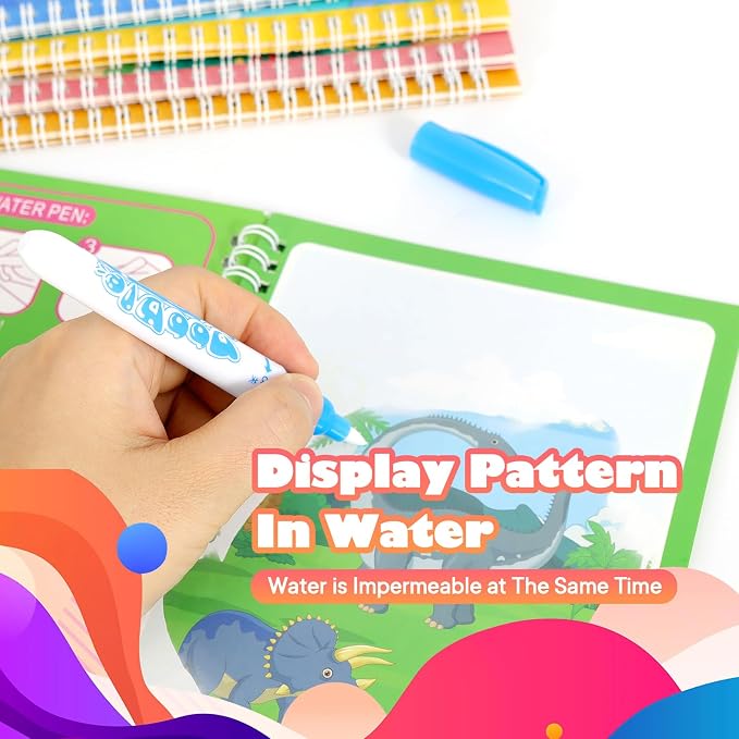 5 Pack Reusable Water Coloring Book for Toddlers, Water Doodle Book Toys, Paint with Water Books,Mess-Free Coloring Book, Portable Educational Doodle Drawing Toy,Educational Learning Kits Gifts