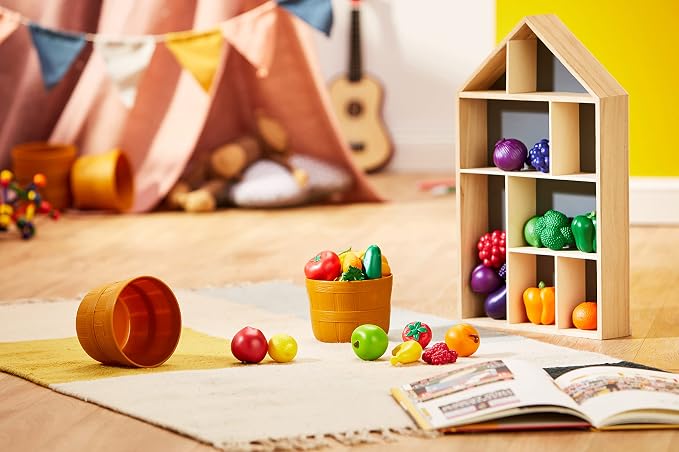 Learning Resources Farmer's Market Color Sorting Set | Pretend Play Food Sets for Kids Kitchen, Color Sorting Toys, Plastic Fruit and Vegetable Toy for Kids Kitchen Set