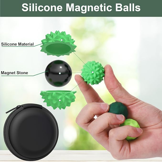 BUSOHA Silicone Magnetic Fidget Balls - 4 Pack Fidget Toys for Adult | Four Unique Textures Sensory Support,Quiet and Silent Stress Relief,Lightweight,Office,Travel,Autism,Anxiety,ADHD