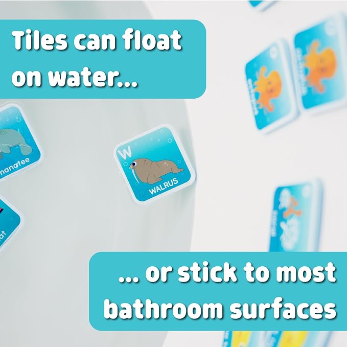 Chuckle & Roar Bath Matching Memory Game, Toddler Games, 52 Pc, Ages 3+ | ABC Letter Practice, Uppercase & Lowercase Letter Match, Drawstring Bag, Bathtub Pool & Dry Play, Foam Pieces Float & Stick