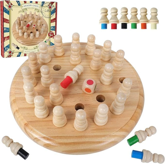 Gothink Wooden Memory Chess Matching Game, 7.5 Inch Wooden Memory Match Stick Chess Board Game, Educational Games for Kids, Montessori Preschool Toy for Toddler Birthday Gift