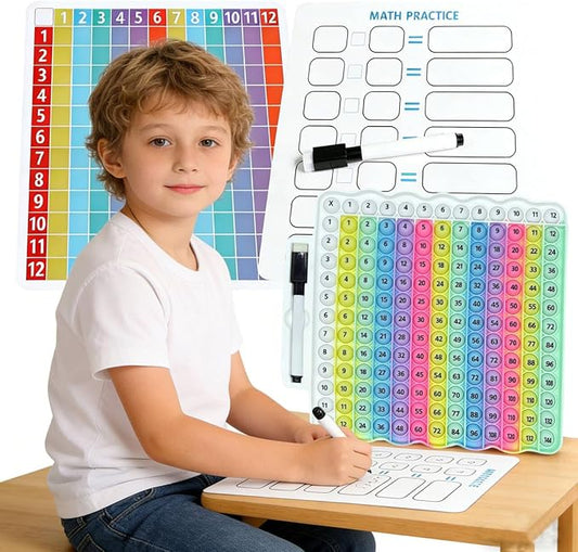 e4 Pop Multiplication Table Game Learning Toy Educational Math Game with Marker, Rainbow Colors Math Multiplication pop 12x12 boardmultiplication Flash Cards 3rd Grade Addition Stress Toy