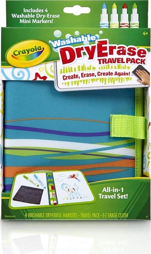 Crayola Washable Dry Erase Travel Pack, Whiteboard for Kids, Ages 4, 5, 6, 7 | Portable Travel Toy for Kids, Birthday, Holiday Gift, Reusable Drawing & Coloring Board Activity, Includes Washable Markers