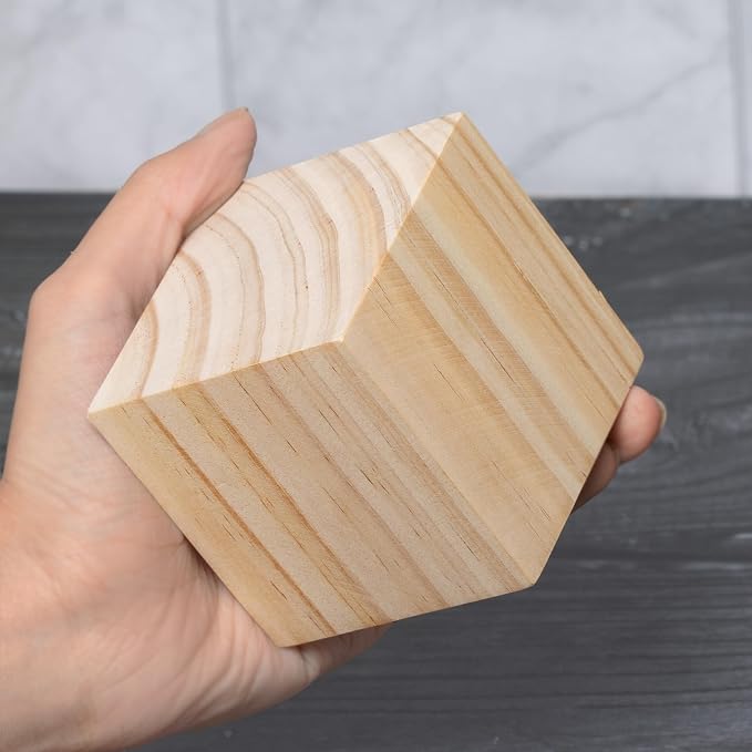 6 Pack Unfinished Wood Blocks 3 Inch - Solid Pine Wooden Cubes for Crafts, Sanded Smooth Natural Wood Squares for Carving, Painting, Engraving & Rustic Home Decor