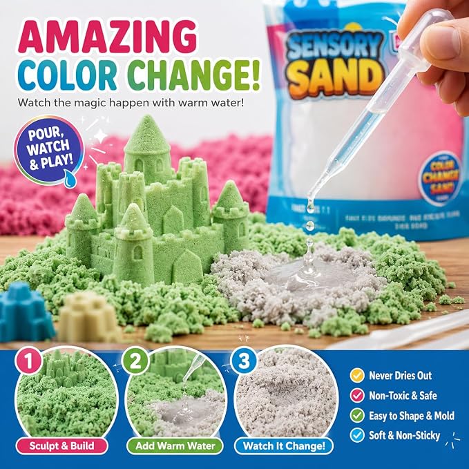 Carolart Color Changing Sensory Sand Refill 4.5lb Play Sand for Kids | Color Changing Sensory Sand Refill, 4.5lb Bulk Sensory Bin Filler, Sensory Kit, Temperature Activated Sand for Classroom