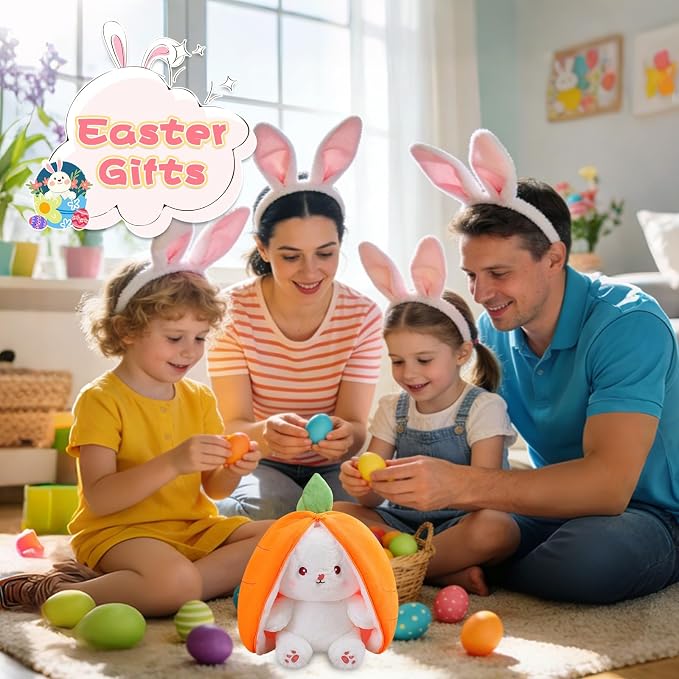 MIAODAM 13.7 inch Easter Bunny Stuffed Animal, Kawaii Squishy Cute Easter Bunny Plush Turn Into Rabbit Fruit Doll Carrot Strawberry Pillow, Plushies Funny Bunny Toy for Baby | Cute Funny Plushies Toy for Kids, Ideal Easter & All Holiday Gift for Boys &...