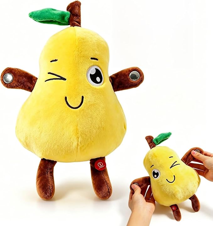 Touch Activated Musical Sensory Plush Toy, Ultra Soft Skin Trigger Sound | Interactive Stuffed Doll, Dual Mode, Early Educational Sensory Fruit Gift for Baby Kids Boys Girls All Ages (Yellow Pear)