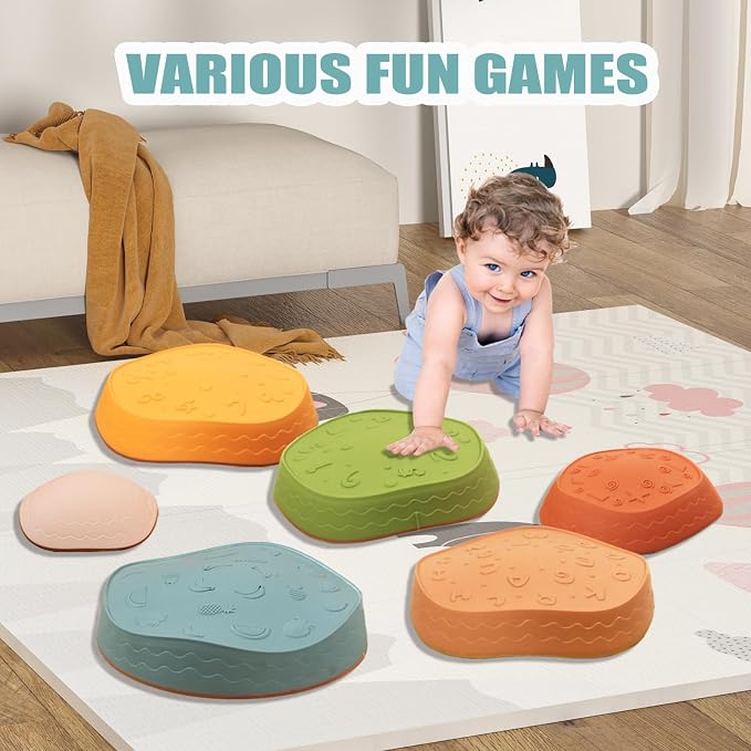 Fanboxk Stepping Stones for Kids,Non-Slip Toddler Sensory Toy | Sensory Balance Stepping Stones for Promoting Toddler Balance Coordination Skills,Up to 220 LBS for Indoors or Outdoors Play