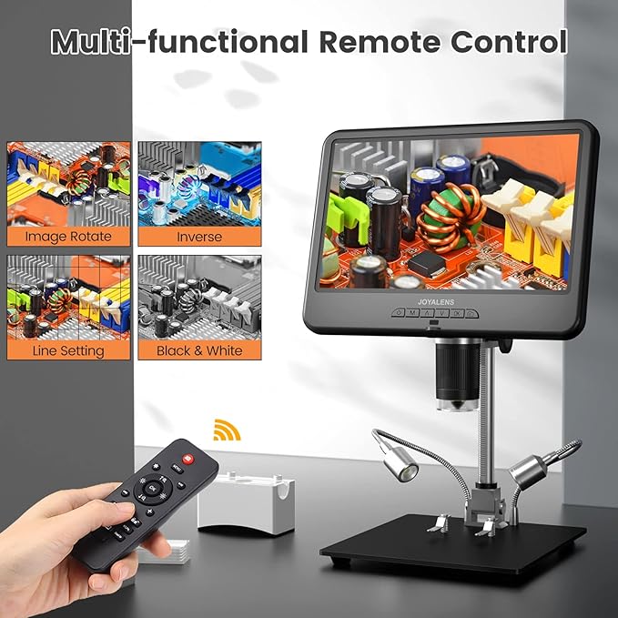 JL210 10.1'' Digital Microscope Coin Magnifier for Adults | Full View for Silver Coins, Soldering Microscopes Camera for Electronics, 8 LED, 12.6" Metal Stand, PC View, 32GB