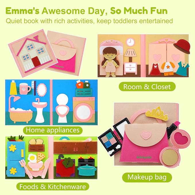 Busy Book for Toddlers 1-3, Montessori Busy Board for 1 Year Old | Felt Quiet Books Airplane Travel Toys, Sensory Early Learning Educational Toy, Road Trip Activity Books, Girls Birthday Gifts