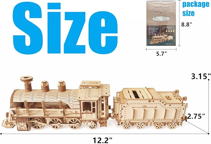 3D Wooden Steam Train Puzzle, DIY Assembly Train Model Kits, Wood Crafts STEM Brain Teaser Puzzle, Steam Train Christmas Birthday Gifts for Adults & Teens