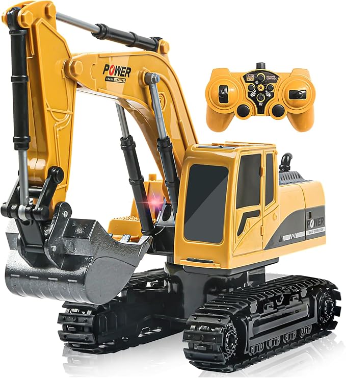 ID Gerilla Remote Control Excavator, RC Construction Toy | Metal Shovel Digger Excavator with 680° Rotation Digging Sand, Realistic Lights Sounds, Christmas Birthday Gift Toy for Boys