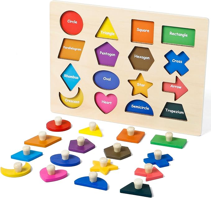 Shape Puzzles Wooden Puzzles for Toddlers Shape Sorter Toys | Peg Puzzle Educational Wooden Shape Board Puzzles, Preschool Learning Educational Toy for Baby Girls Boys