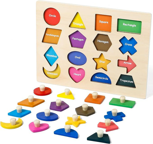 Shape Puzzles Wooden Puzzles for Toddlers Shape Sorter Toys | Peg Puzzle Educational Wooden Shape Board Puzzles, Preschool Learning Educational Toy for Baby Girls Boys