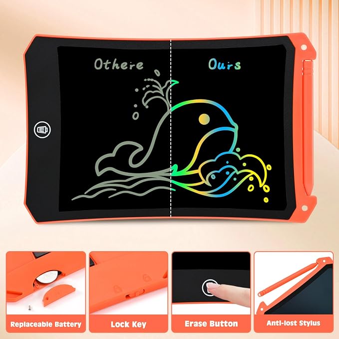cimetech LCD Writing Tablet, 2 Pack Toddler Kids Toys, Red and Orange | 8.5 Inch Drawing Pad Coloring Books, Travel Essentials Activities, Christmas Birthday Gifts for Girls Boys Age 3-8