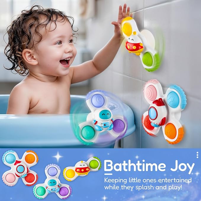Pop Suction Cup Spinner Airplane Travel Toys for 1 Year Old Boy Girl | Novelty Spinning Tops Infant 12 18 Months,1 2 Year Old Boy Birthday Gift for Toddlers ,Sensory Baby Bath Toy Kids Ages 1-3