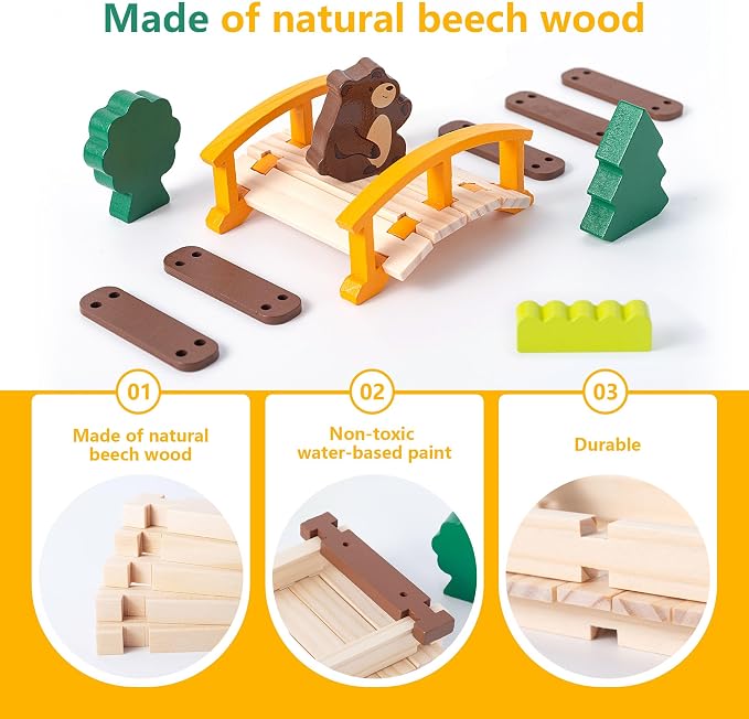Wooden Building Blocks Set 168 Pieces Joinery Toys for Kids 3 Montessori STEM Educational Toy with Mortise and Tenon Structure Fine Motor Skills Development Gift for Boys Girls