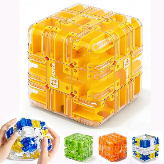 Labyrinth 3D Puzzles Maze Cube, Education Learning Toys for Logical Thinking, Birthday Gift for Kids Adults Family Board（Yellow）