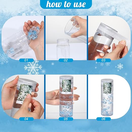 12 Pcs Weather Sensory Bottle Kits 13.5oz Plastic Calm Down Bottle with Lids 7 Styles Stickers Glitter Sequins Filler Acrylic Ice Cubes DIY Calm Down Jar Kit Accessories for Relieving Anxiety
