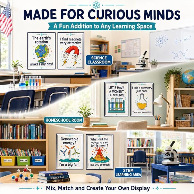 Funny Science Posters Set of 6, Science Classroom Decor, 11x14 Inch | science classroom science posters for classroom middle school chemistry posters scientific method poster