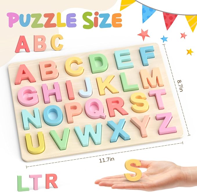 Zeoddler Alphabet Puzzles, ABC Shape Puzzles for Kids, Educational Toys for Toddlers, Preschool Learning Activities, Gift for Girls Boys