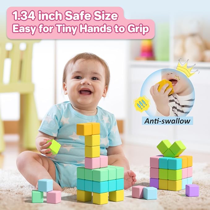 Magnetic Blocks for Toddlers 3+, 56PCS 1.34in Large Macaron Magnet Building Cubes for Kids, Stem Preschool Stack Construction Educational Toys for 3-5 Years Old Boys Girls