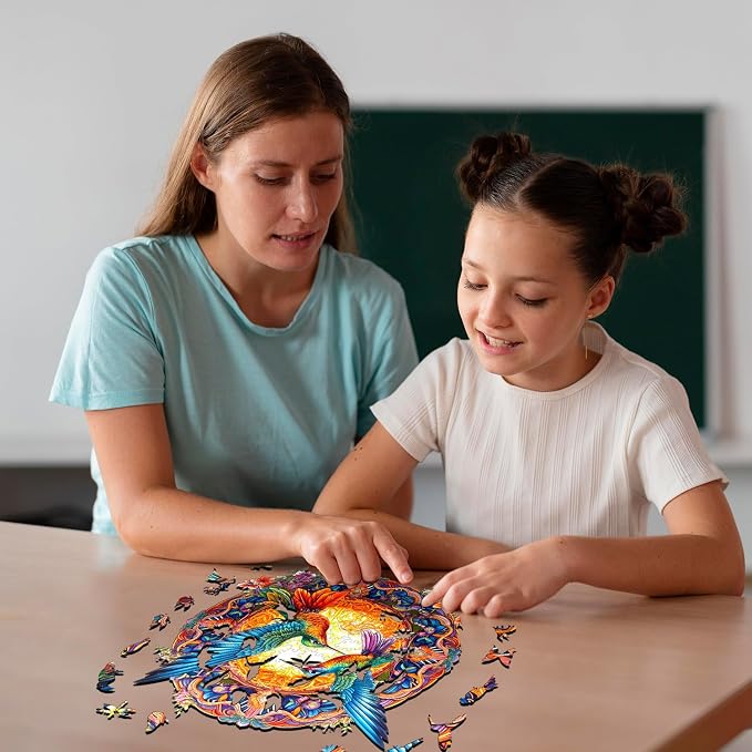 Jigfoxy Wooden Puzzles for Adults, Hummingbird Wooden Jigsaw Puzzles, Unique Animal Shape Puzzles, Christmas Thanksgiving Gifts for Family Friend(S-7.9 * 7.9in-100psc)