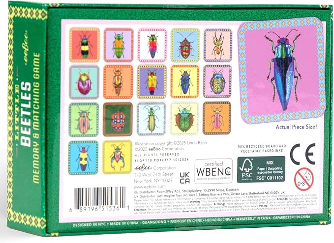 eeBoo Little Beetles Memory & Matching Game, Ages 3+, 1-4 Players | Introduces beetle species & vocabulary. Sharpens recognition, concentration & memory skills. Includes 36 tiles, 18 pairs