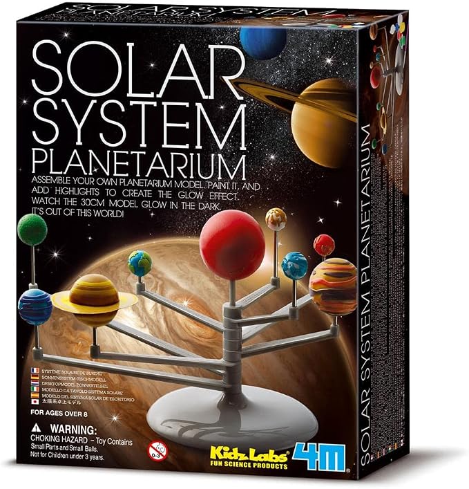4M Solar System Planetarium - DIY Glow-in-the-Dark Model Kit for Kids | Build a 11.8 in rotating solar system with snap-together planets, glow paint, stand, and educational space facts