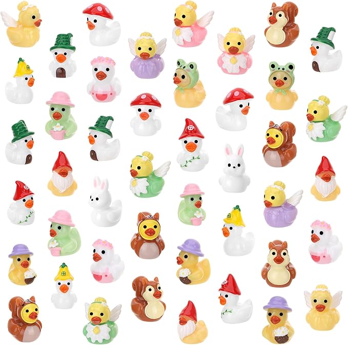 80 Pack Mini Resin Ducks Toy Figures, Spring Ducks Little Figures | Tiny Ducks to Hide Prank, Party Favor for Birthday, Spring Party Favor Decor (16 Styles)