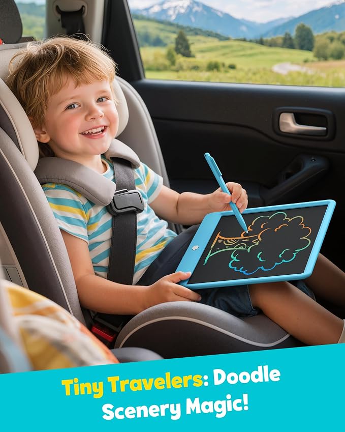 12 Inch LCD Writing Tablet for Kids, Coloring Drawing Pad, Mess Free Doodle Board, Airplane Travel Toys for Boys and Toddlers, Road Trip Essentials, Gifts for 3 4 5 6 7 8 Year Old Girls(Blue)