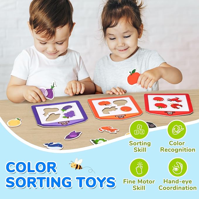 JoyCat Wooden Fridge Magnets for Toddlers, Animal Color Sorting Set, 50 PCS | Farm & zoo animal magnets for kids, magnetic color sorting refrigerator toys and educational learning gifts for 3-6 year olds