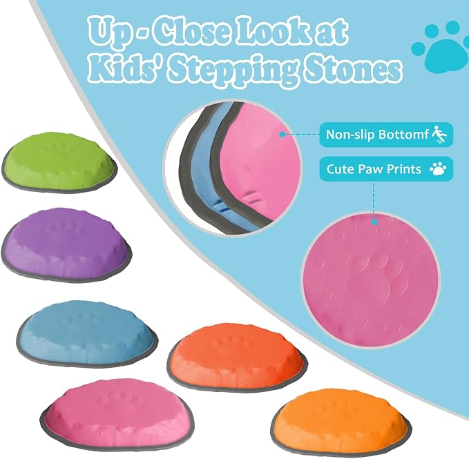 Stepping Stones for Kids, 10 PCS Non-slip Toddlers' Balance Sensory Toys, Indoor & Outdoor Play, Obstacle Course Game for Children Promoting Coordination and Motor Skills, Ages 3 4 5 6 7 8+